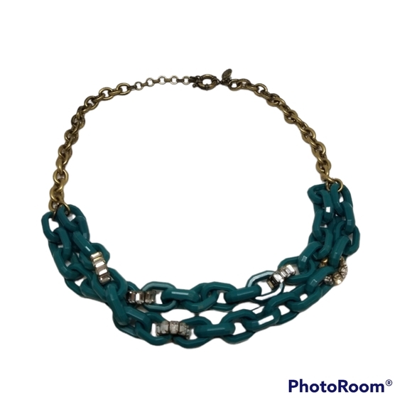 J. Crew Jewelry - J. Crew signed necklace. Resin, rhinestones. Blue, vintage brass.